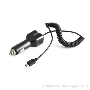 In-car charger with standard USB charging port and mini USB port (with 1.2m cable)